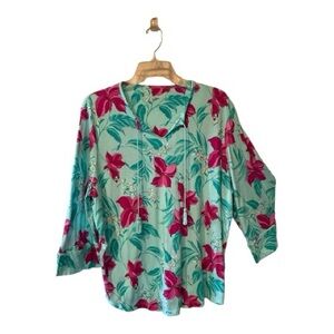 Soft & Cozy CAROLE HOCHMAN Floral Print 2 piece lounge/pajama set, teal/pink, XL